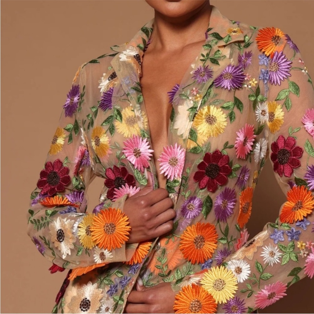 Fashion Nova Floral Embroidered Blazer - Multicolor